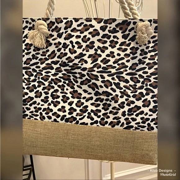 LAST 1! Large Animal Print Contrast Rope Strap Zip Closure Tote! - Picture 7 of 7